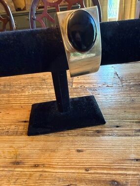 Huge sterling silver stamped with black onyx    Cuff   very heavy.  small wrist
